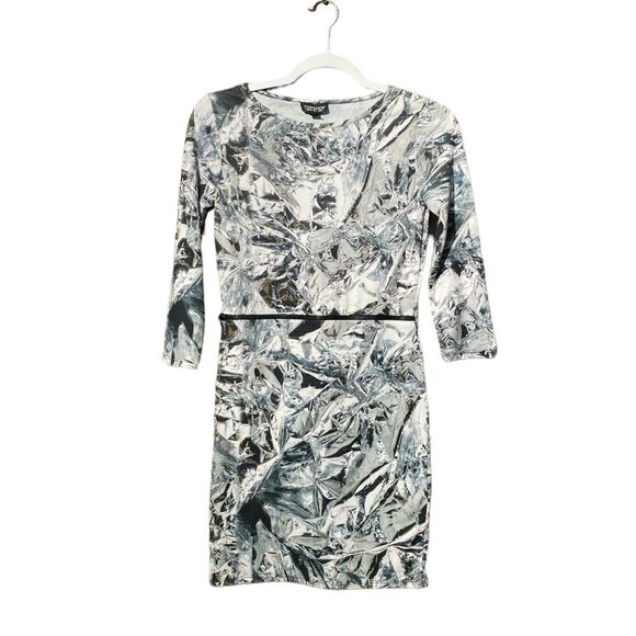 Topshop Zippered Midriff Black,White & Gray Cutout Mini Dress Women's Size 8 - Picture 1 of 15